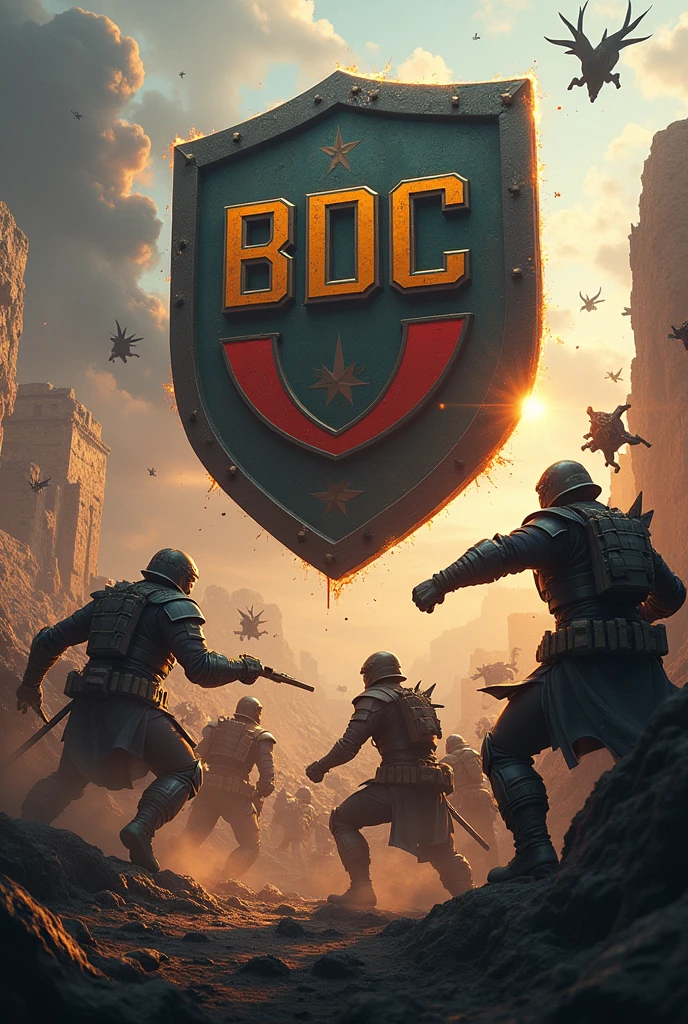 War Between two team and write bdc army on the middle and animal