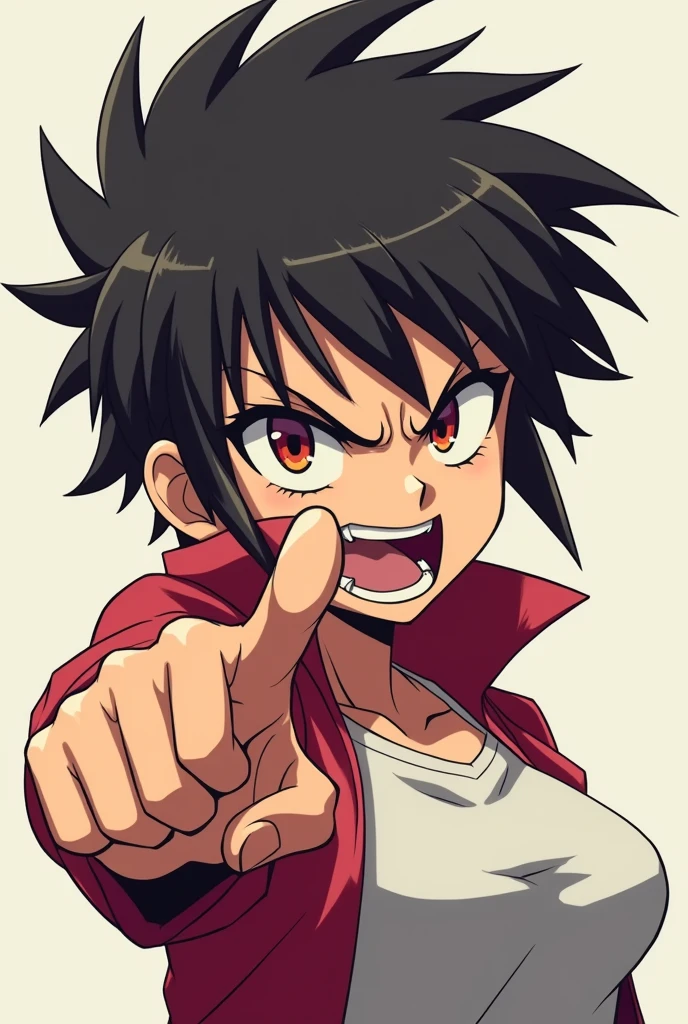 angry anime girl, pointing finger forward in anger