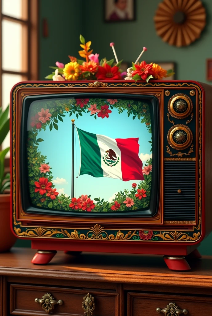 Generate an image for a television set with the theme of Mexico's patriotic month
