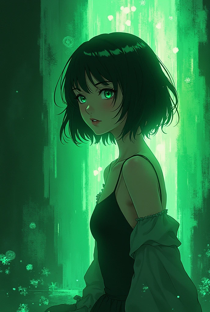 rhe best 4k anime design in history with a green wall writing ABSTRACT on