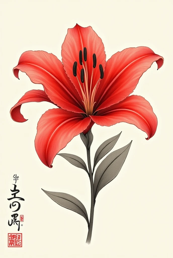 Chinese stamp, the object. color red, in the shape of a red lily