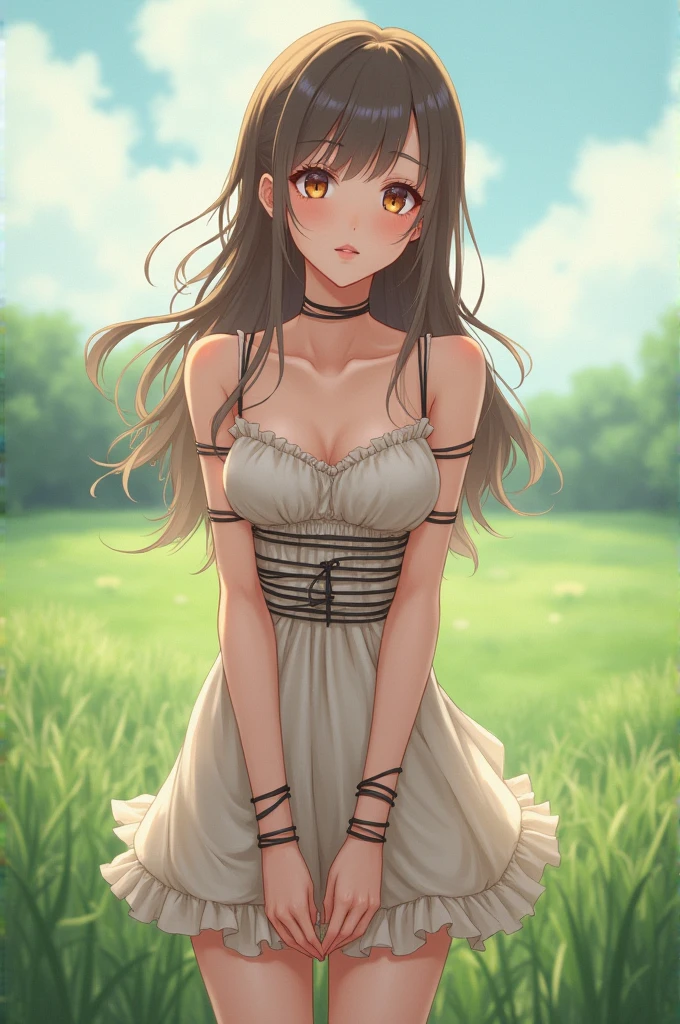 anime girl in sundress tied up