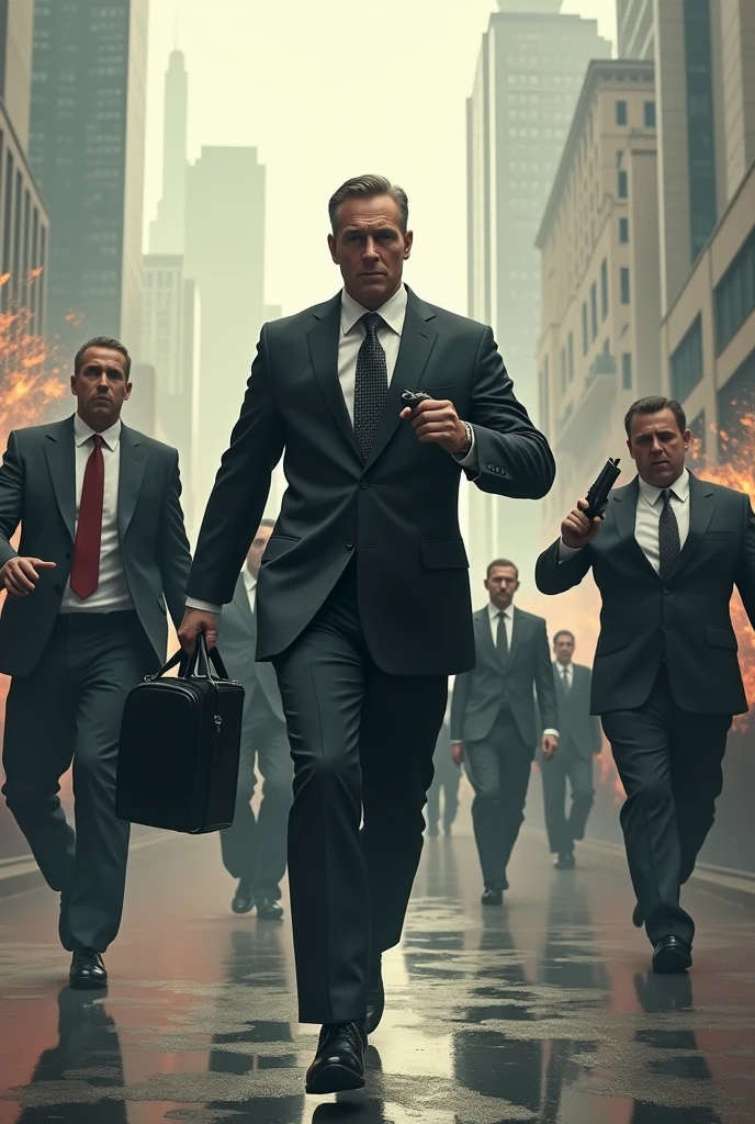 People in suits going to war