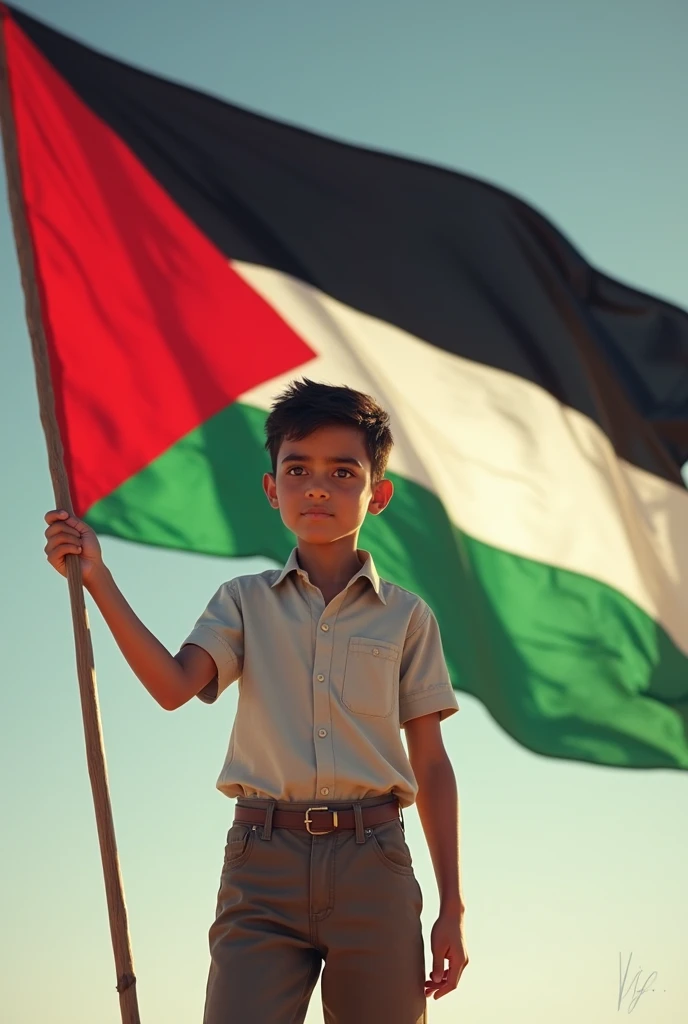 A young boy looking smart with palestine flag