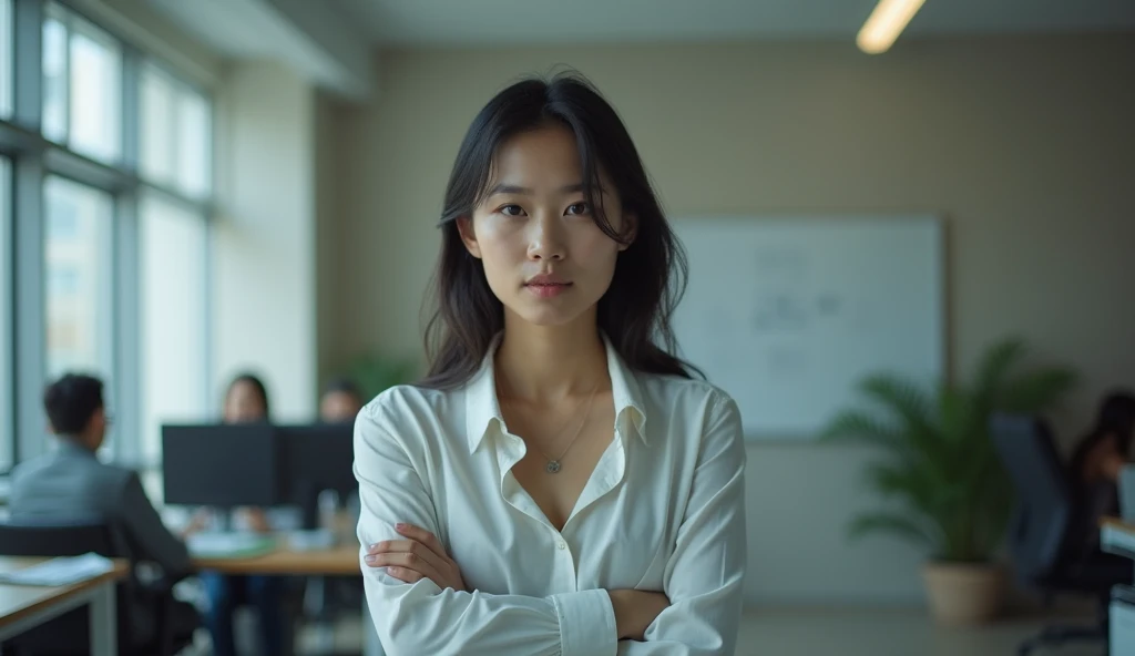 Asian girl standing in office,Company employee,Sexual harassment