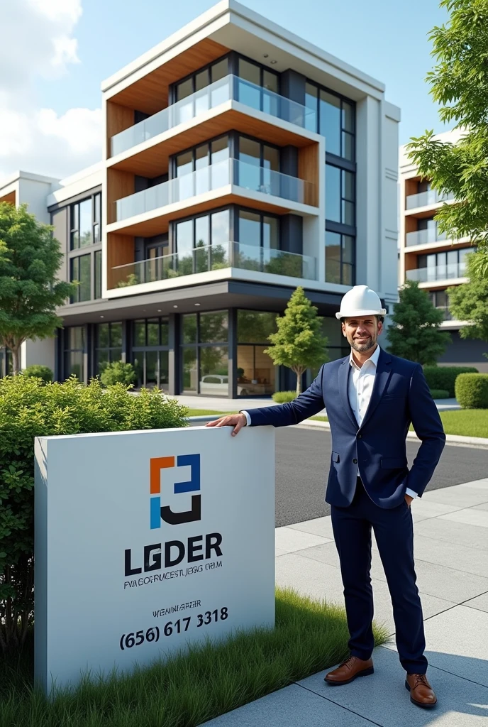 Real Estate Bulider Offer to sell the Property with images Of Bulidng, Builder and Selling sign 
