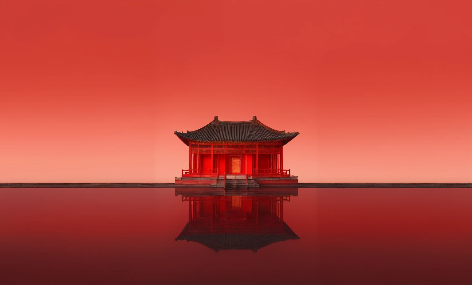 Reflection of red building, zen Temple Background, Pagoda Figures, Depicting the background of the temple, Temple Background, Chinese Architecture, red reflections, Chinese Palace, Chinese Architecture, Palace on the water, Beijing, Chinese, 3840x2160, 3840 x 2160