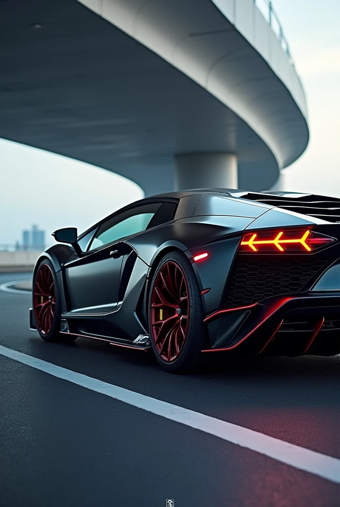 Lamborghini with bmw lights and Ferrari tiers side cross view 