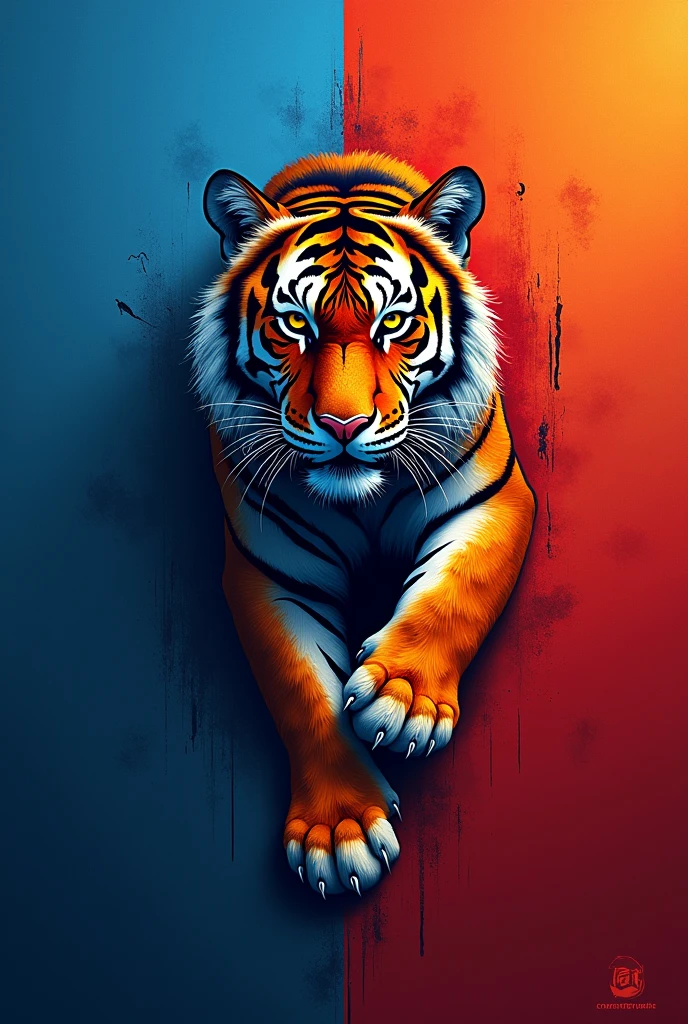 Make a big banner with a blue and red background with tiger scratches 