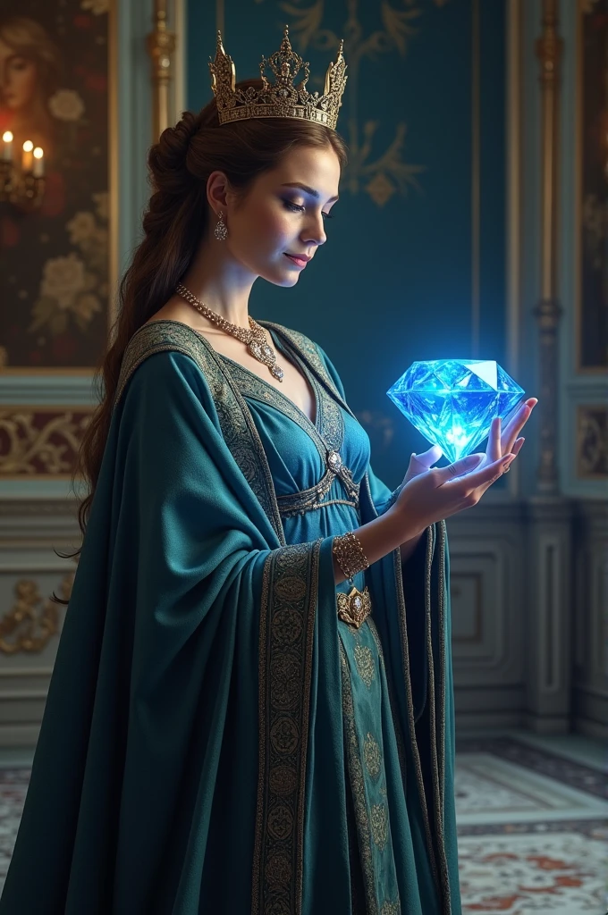 A queen holding 1 blue diamond