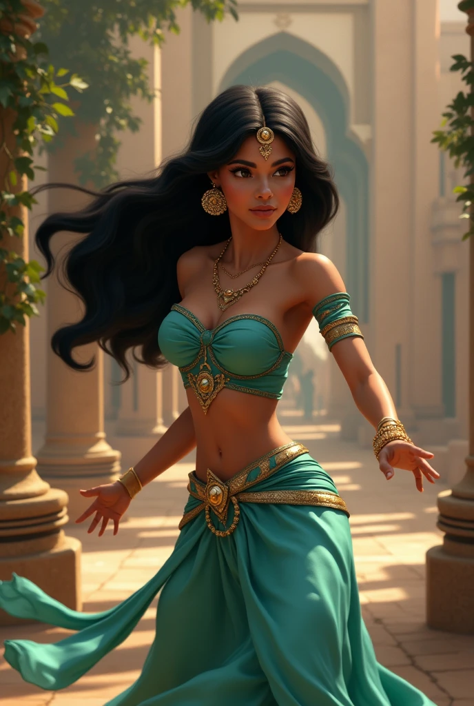 Stunning Princess Jasmine, photo in 8k, in action, cinematic.