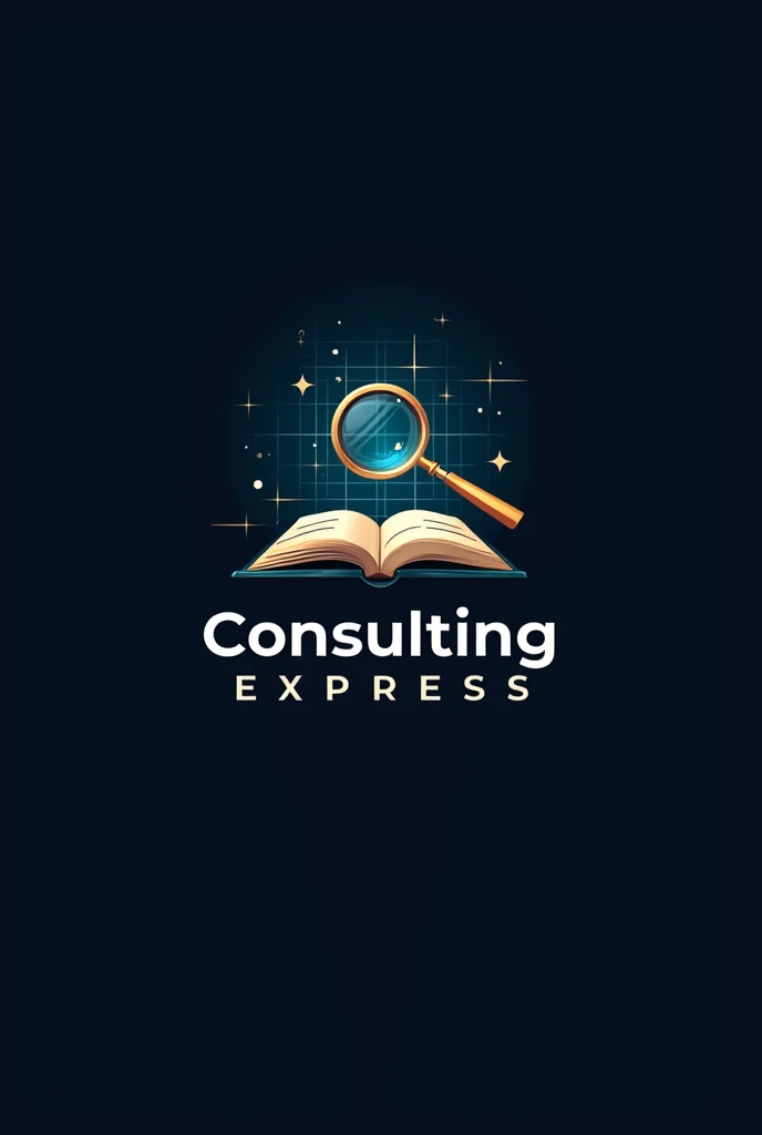 Logo for "Consulting Express" INCLUDING BOOK, MAGNIFYING GLASS AND FUTURISTIC CALENDAR