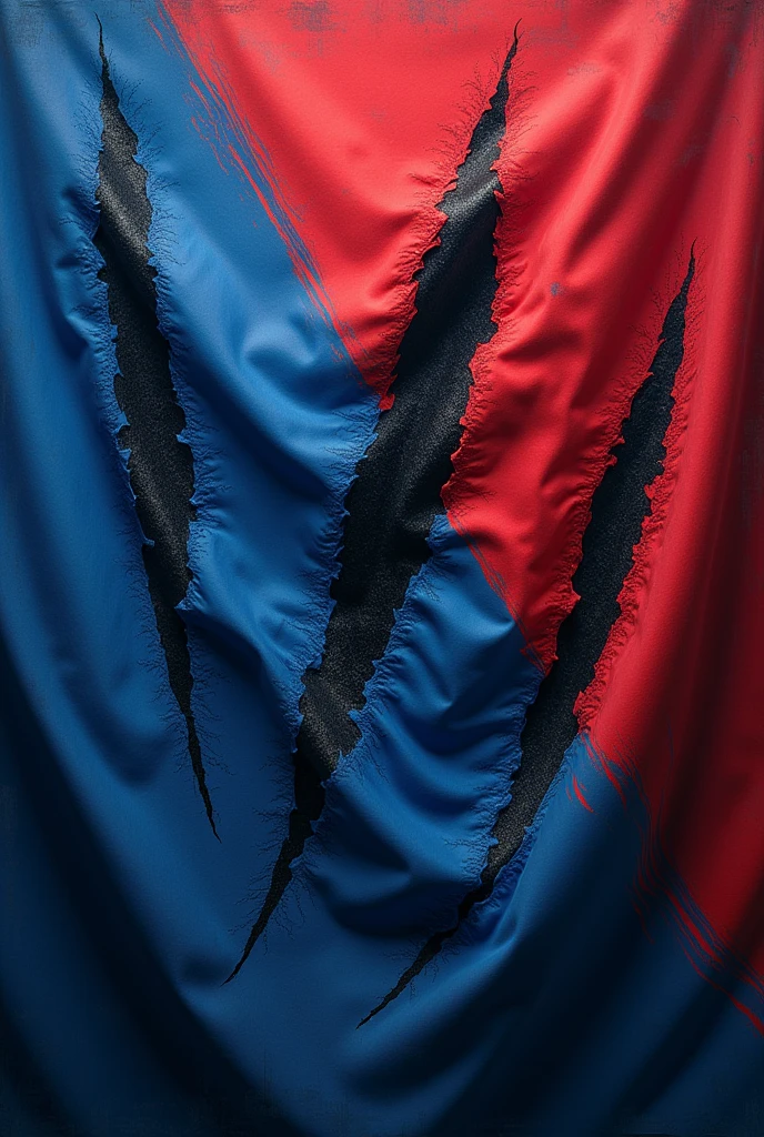 Make a big flag with a blue and red background with claw marks