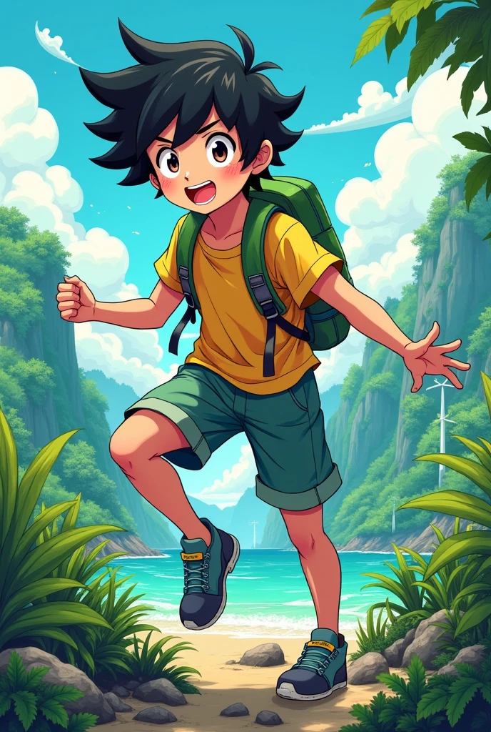 Give me a manga-style image actively caring for the environment