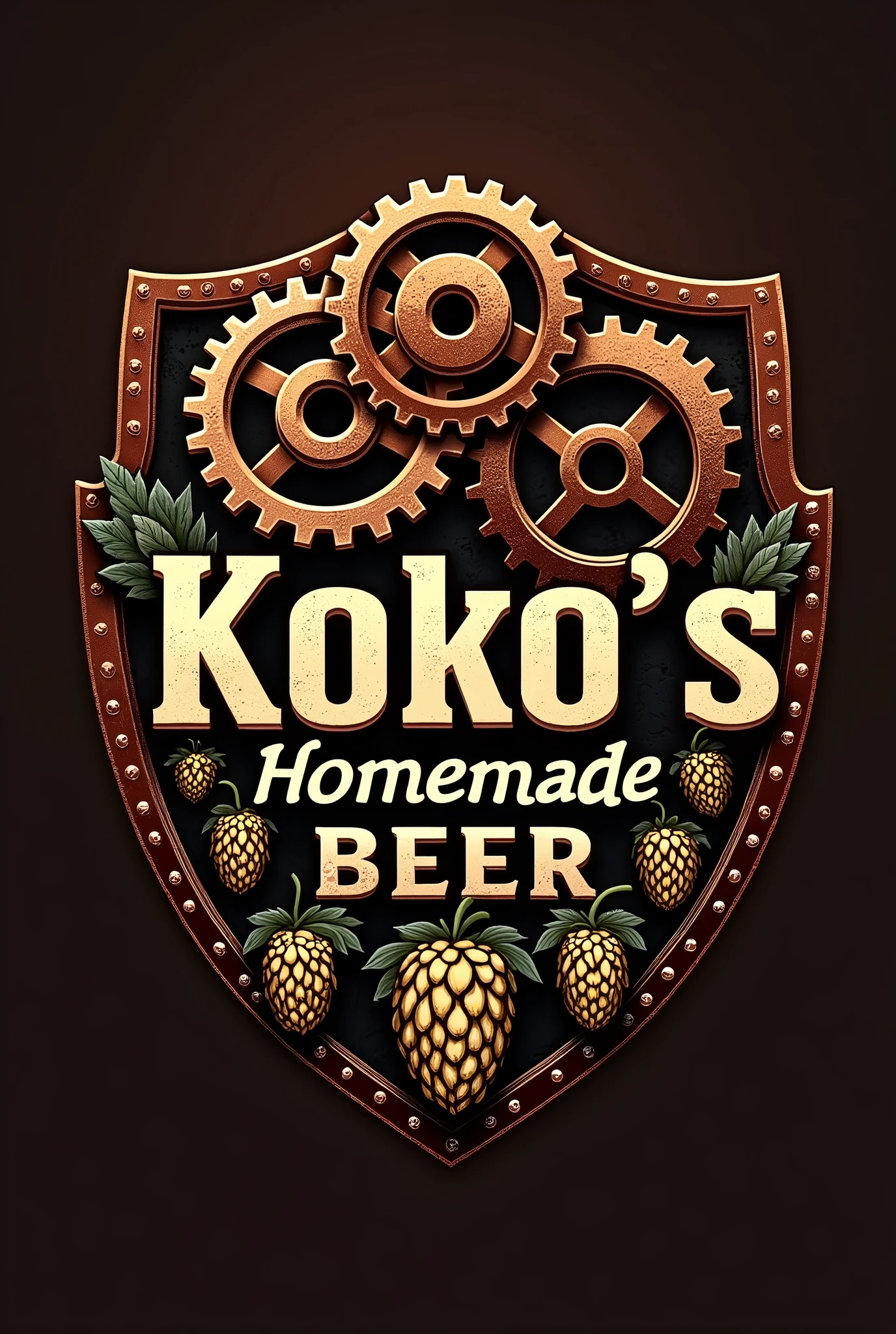 Logo for my company, should be manly. use gears, copper, hops and my company name, “Koko׳s homemade beer” as a centrepiece.