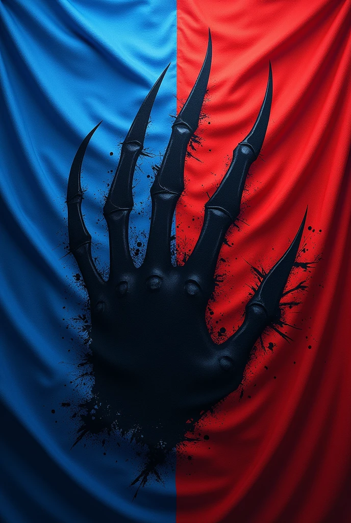 Make a big flag with a blue and red background with claw marks