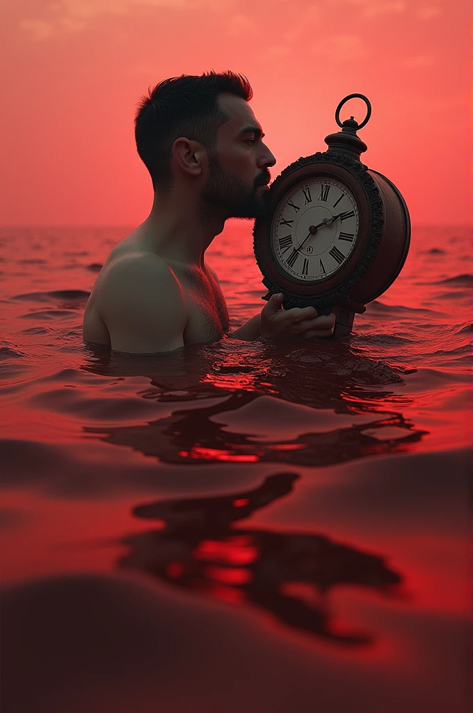 man drinking clock in red sea