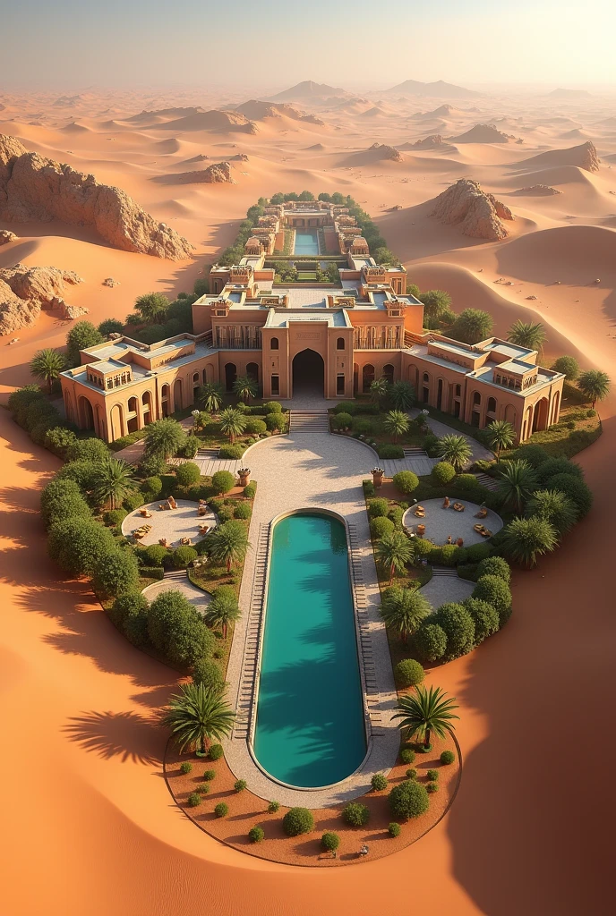 So big desert traditional resort with so many villas and room in it also two big halls in the center of the resort their is no need of water word in side area