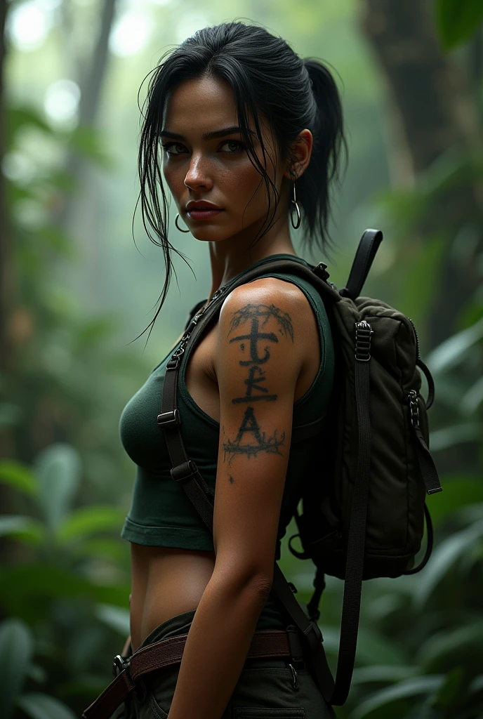 Lara croft de face dans la jungle