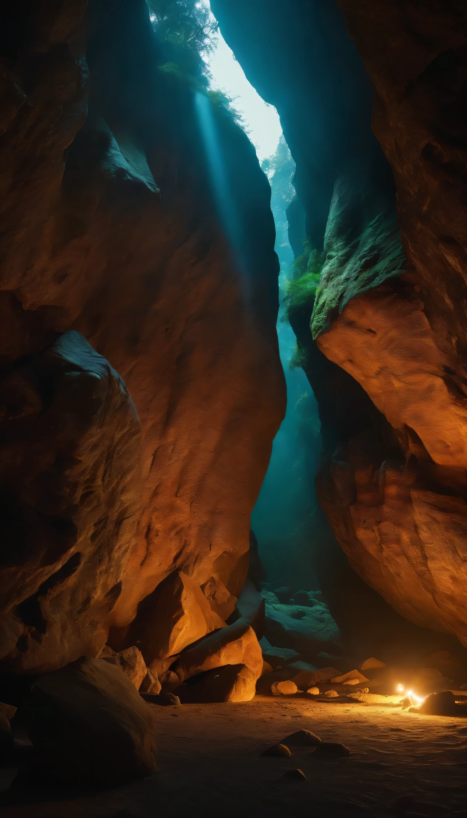 A large beatifull cave with so many glowing insects on the cave rocks and walls Making a beautiful scenery in 4k resolution 