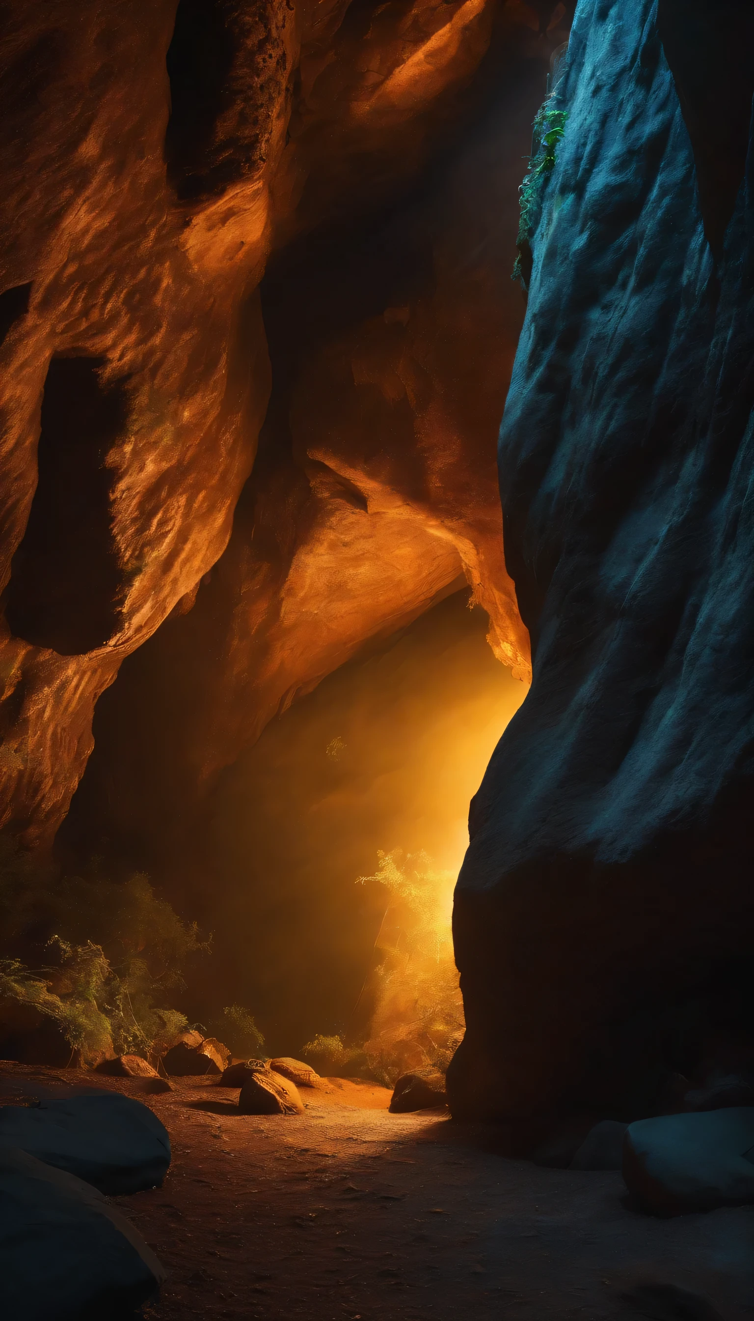 A large beatifull cave with so many glowing insects on the cave rocks and walls Making a beautiful scenery in 4k resolution 