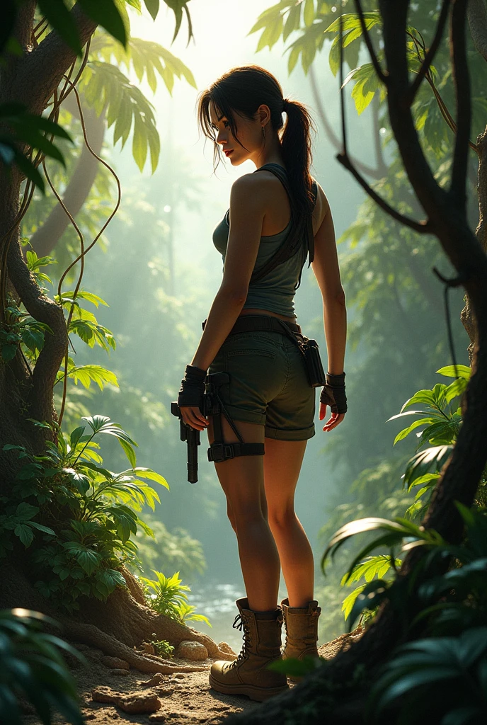 Lara croft de profil dans la jungle