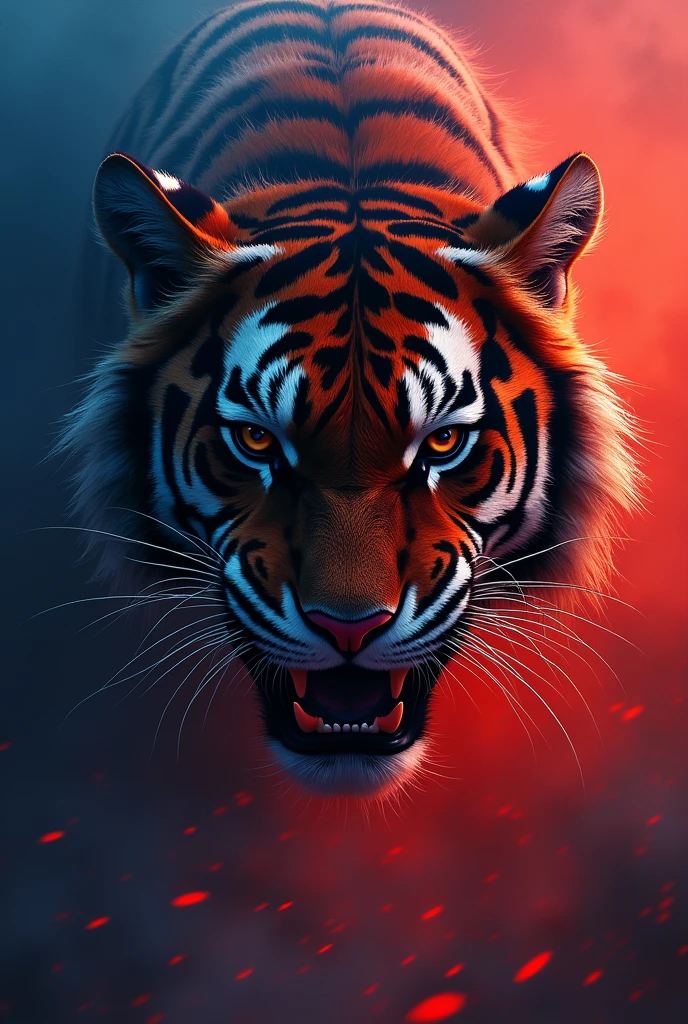Make a blue and red background with tiger claw marks