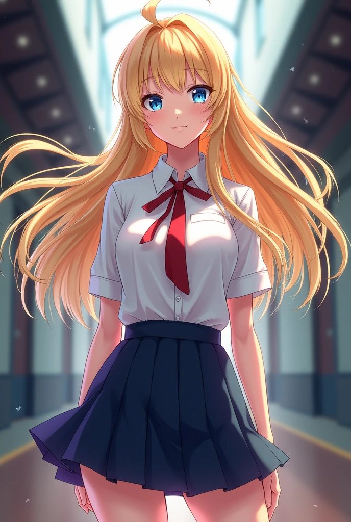 A female blonde highscholl in the school uniform from high scholl dxd