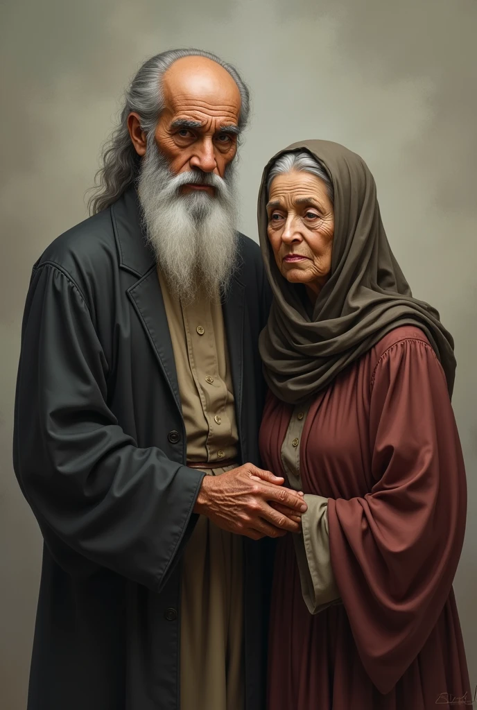 Hazrat Zakariya and his wife shown as an elderly couple, with a subtle hint of sadness and longing on their faces.