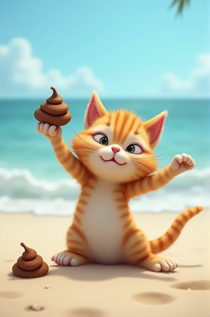 Cat body stretcher holding poop on a beach
