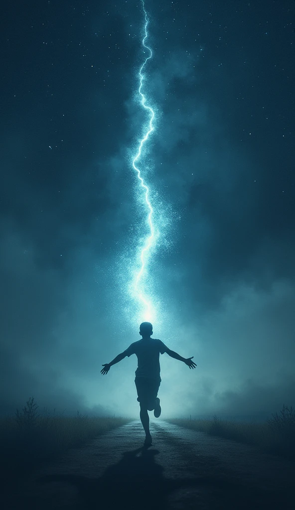 A person chasing a glowing star in the sky, symbolizing dreams, with a shadow figure behind them representing giving up, but the person is running forward, not looking back.
