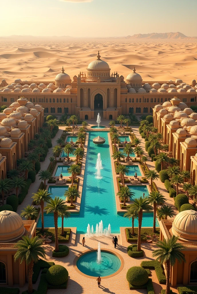 So big desert traditional resort with so many villas and room in it also two big halls in the center of the resort with out wanter pools and fountains