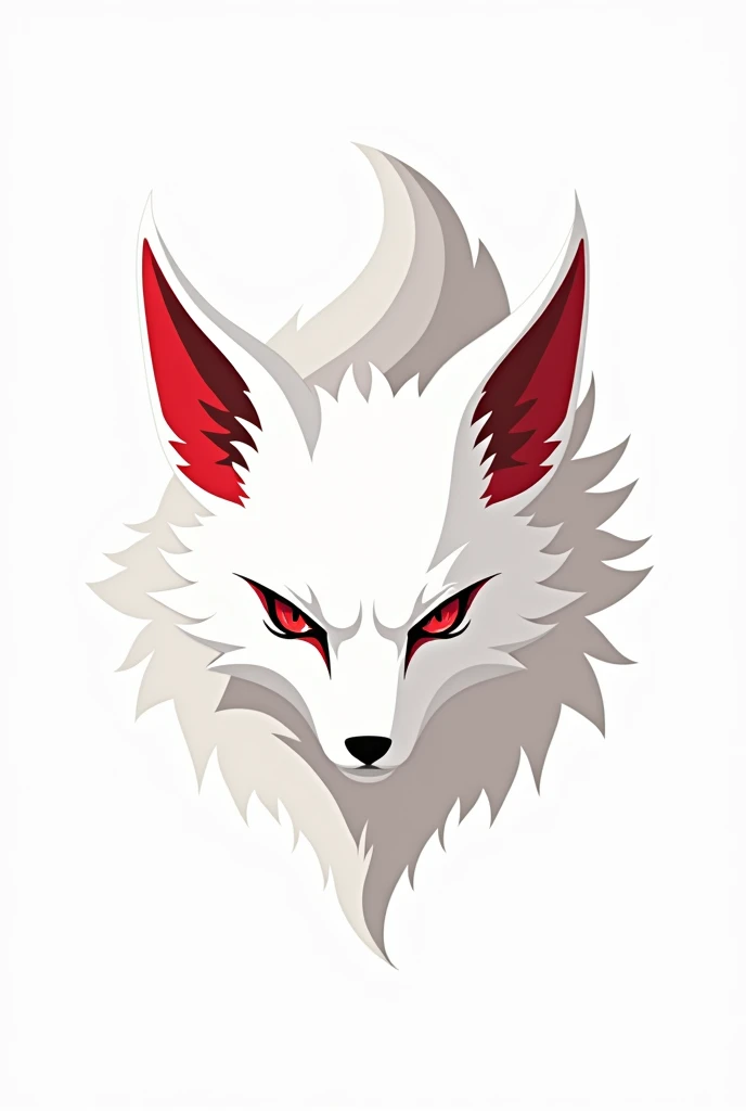 Make a white kitsune with red details for an e-sports team for minimalist valorant, just the tail and the head without being cute, showing only the tails, more minimalist with less of a spark look