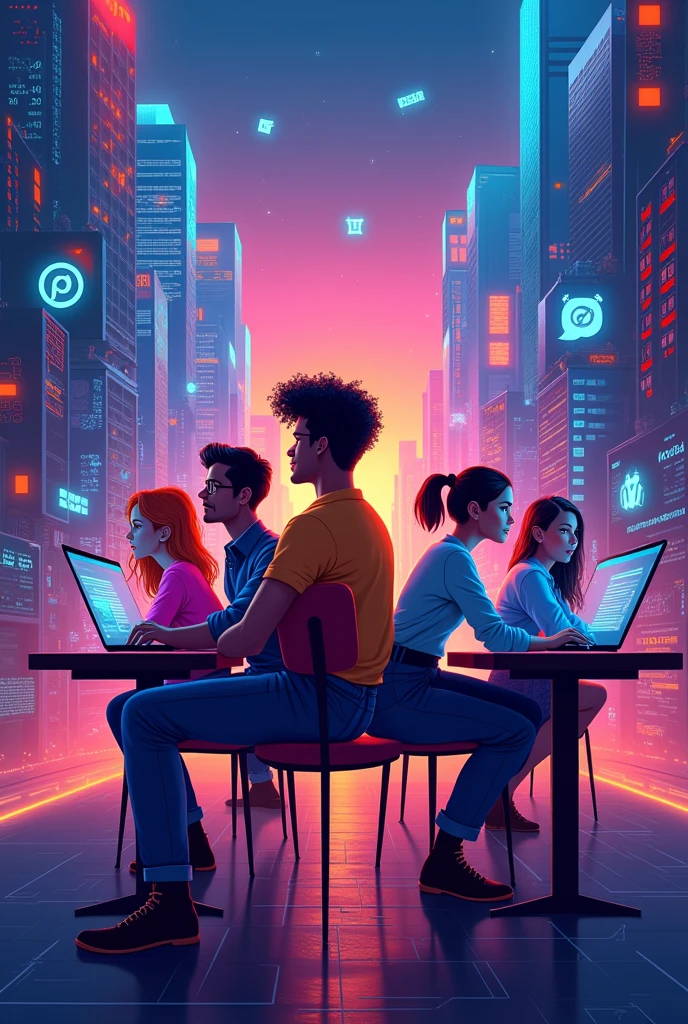 Create a vibrant and dynamic social media graphic for a Facebook post targeting young entrepreneurs. The design should convey excitement and the potential for rapid growth in online presence, promoting "The Digital Marketing Crew." 
