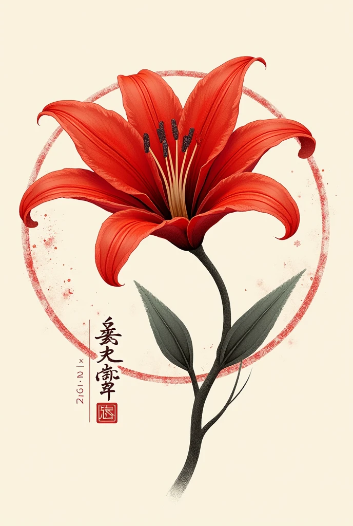 A Chinese stamp, the object. In red color and in the shape of a red lily