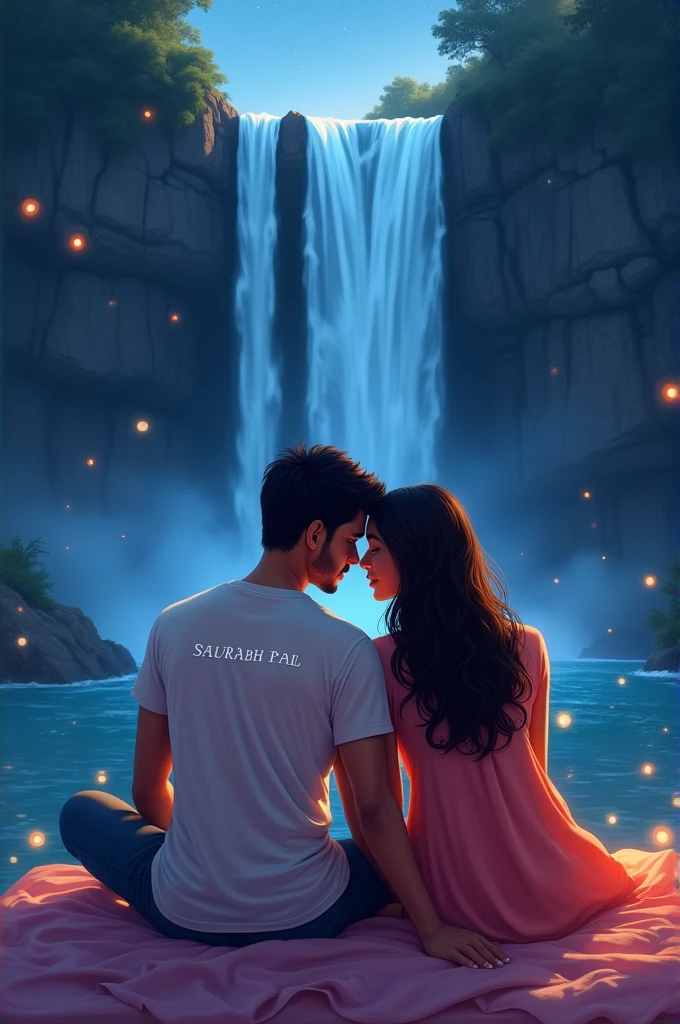 Saurabh pal and my gf name is surbhi pal siting on the bed jalprapat tare timtim rahe hai Nadi ho t shirt me Mera saurabh pal and my gf name is surbhi likha ho
