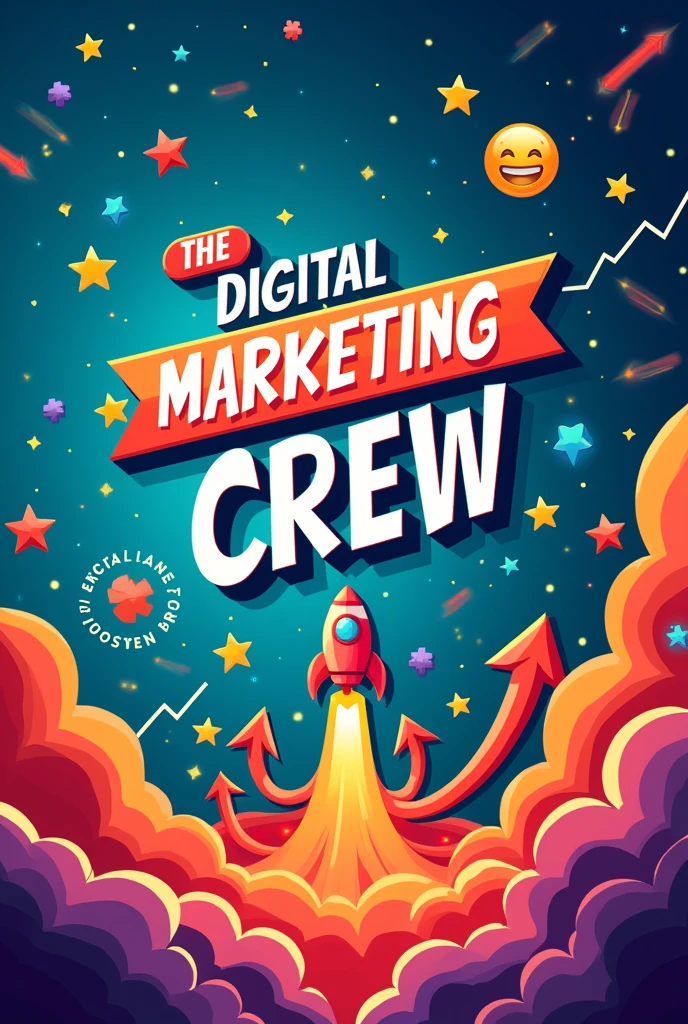 Create a vibrant and dynamic social media graphic for a Facebook post targeting young entrepreneurs. The design should convey excitement and the potential for rapid growth in online presence, promoting "The Digital Marketing Crew."
Incorporate the following elements:
Energetic language with bold, modern typography.
Bright and eye-catching colors (e.g., electric blue, vibrant orange, and neon green).
Visual elements such as arrows, graphs, or upward-trending lines to symbolize growth.
Use relevant hashtags like #DigitalMarketing, #EntrepreneurLife, #BrandGrowth, #OnlineSuccess, and #BusinessBoost.
Include one or two emojis (e.g., 🚀 and 🌟) to add visual appeal.
The image should evoke a sense of excitement, energy, and opportunity, perfectly aligning with the theme of boosting online presence and brand growth.