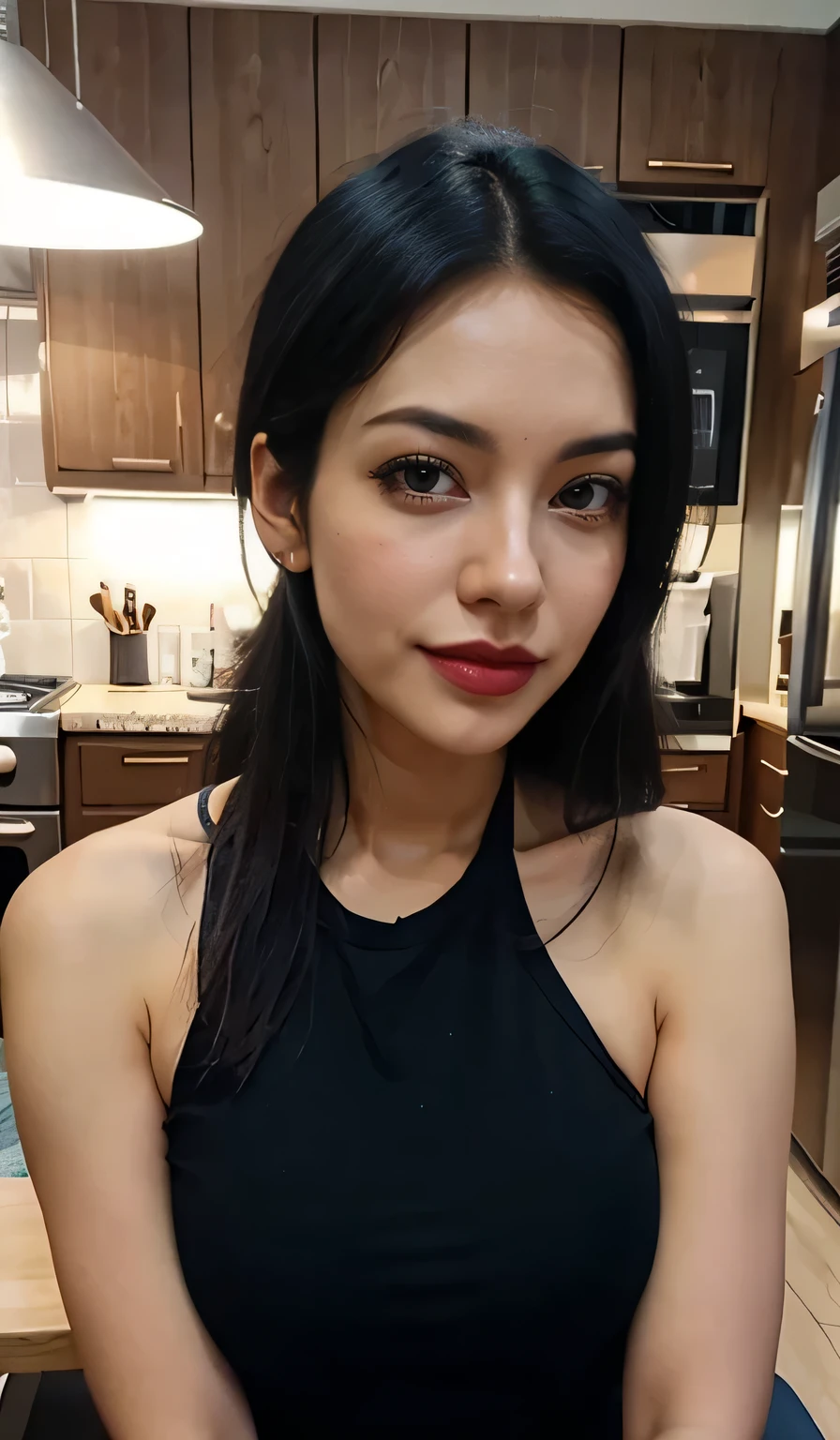 Indian cute girl ,with friends,full body,kitchen,making food on table,realistic photo,black hair, hair bobbles, yoga,wince, longeyelashes, solid circle eyes, light smile, ear blush, fang, ccurate, Surrealism, drop shadow, anaglyph, stereogram, tachi-e, pov, atmospheric perspective, 8k, super detail, best quality 4k,