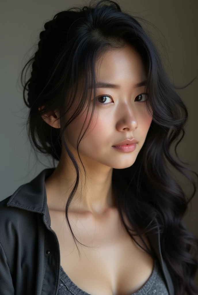 Woman, One, 30 Years old, Chinese, Fit, White skin, Medium breasts, Serious face, Small nose, Wide jaw, Black hair, Black eye color, Braided hair, Thick,old man,fucking pussy,full body,Dutch beard,laying,cum