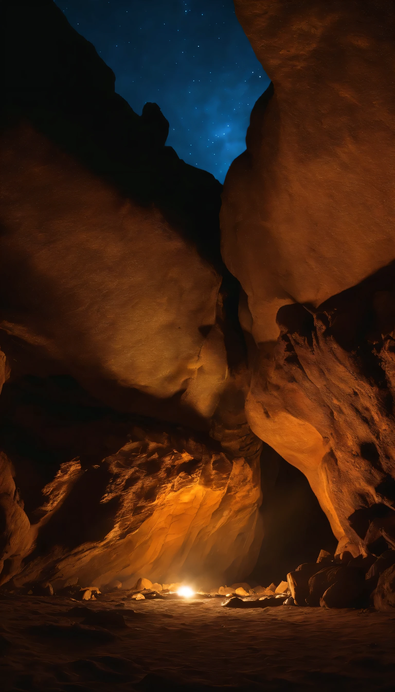 A large beatifull cave with so many glowing insects on the cave rocks and walls Making a beautiful scenery at night time in 4k resolution 