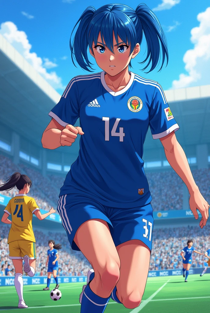 Create a female Blue Lock character(soccer) looking like manga