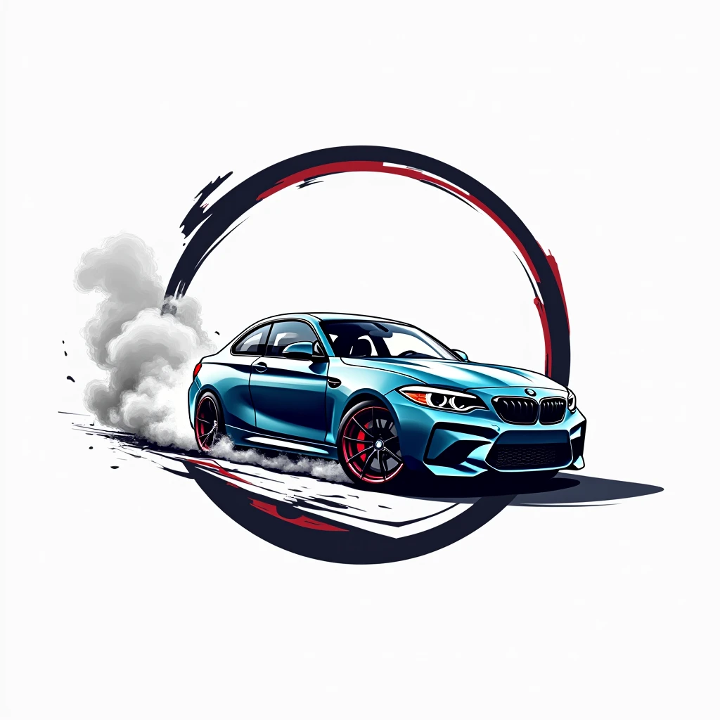 Un logo rond , avec une bmw m2 qui drifte