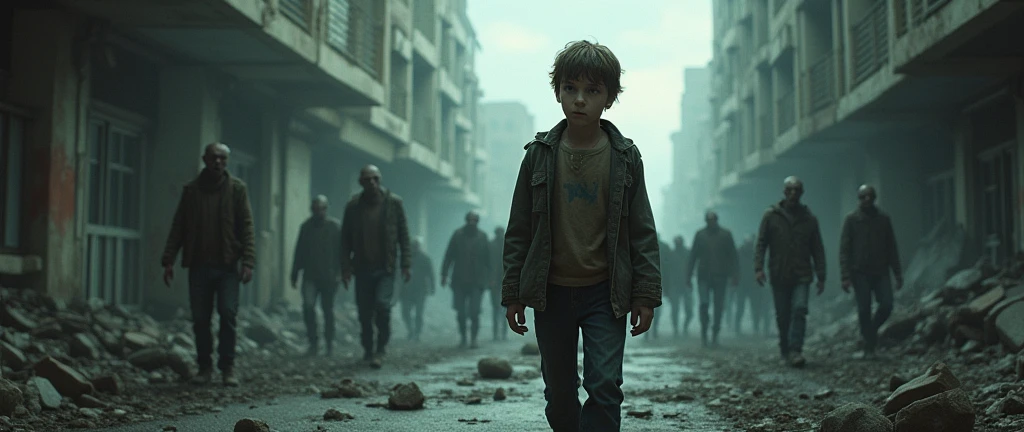 Zombie Apocliptic world left right zombie and one adult boy food and sytem window
