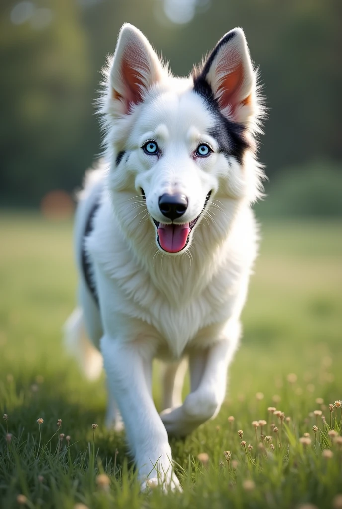 white bordercolie with light gray spots and blue eyes