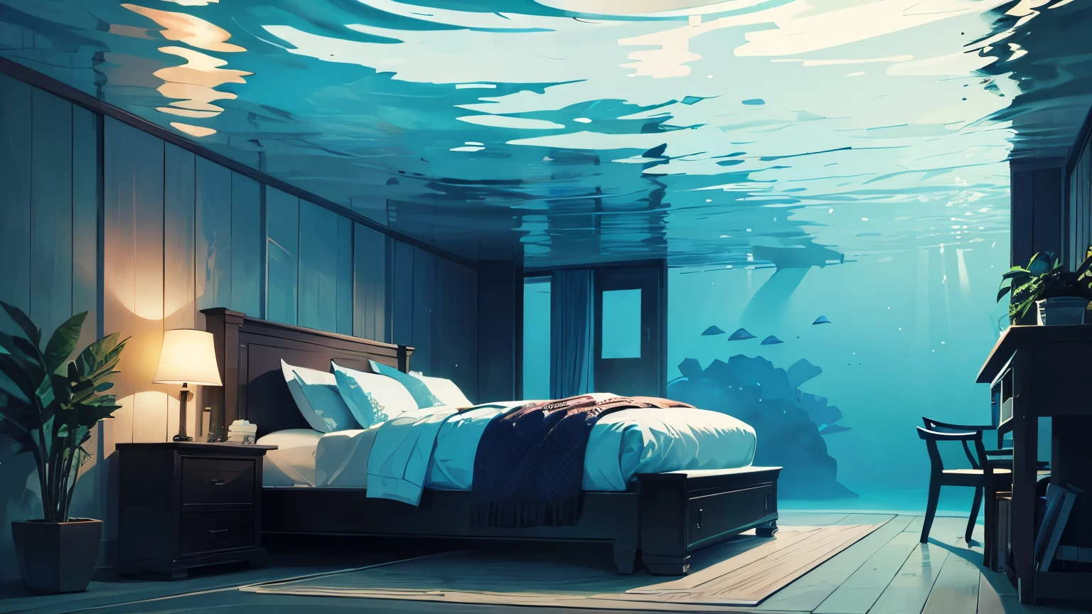 Fantastic underwater,This scenery soothes the soul,It gives me a sense of quiet peace,Bed in water