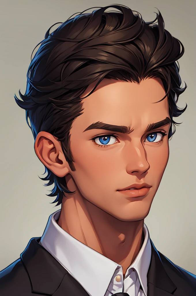 30 year old man with short hair, full lips, Alone, complexion media, handsome, calvo, cartoon style, half body