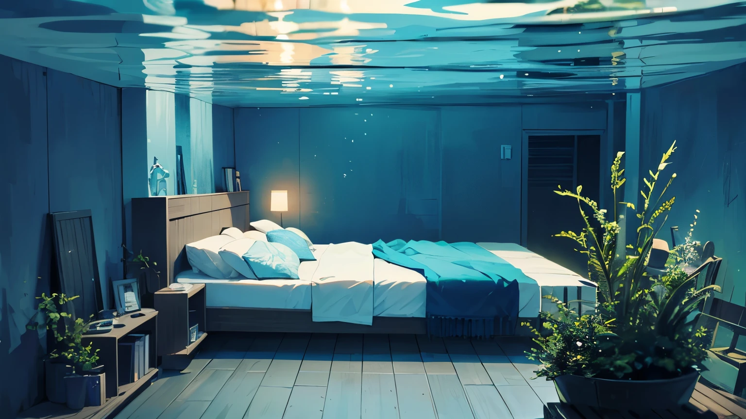 Fantastic underwater,This scenery soothes the soul,It gives me a sense of quiet peace,Bed in water