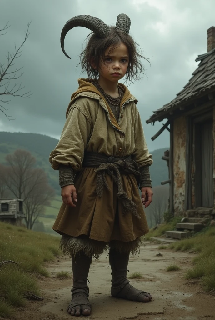 An image of a -yeld che medieval period with poor clothing and goat legs.