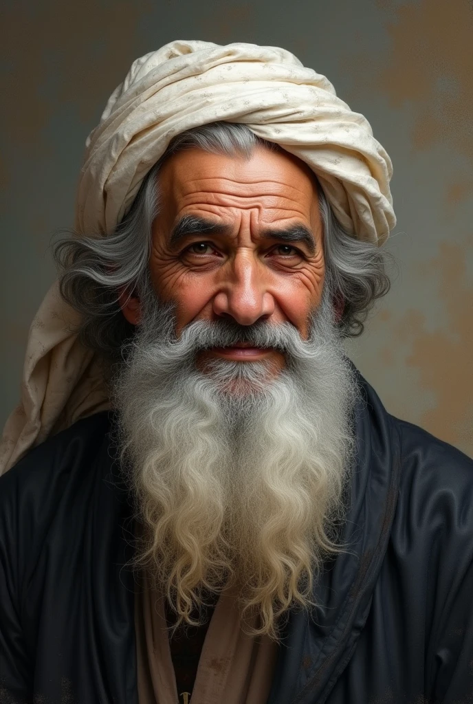Hazrat Zakariya shown as a wise and patient elder, with a subtle hint of a smile and a twinkle in his eye.