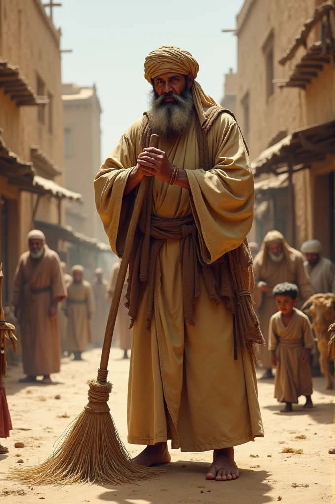 Homme du Moyen-Orient en l'an 600 qui fait le ballais